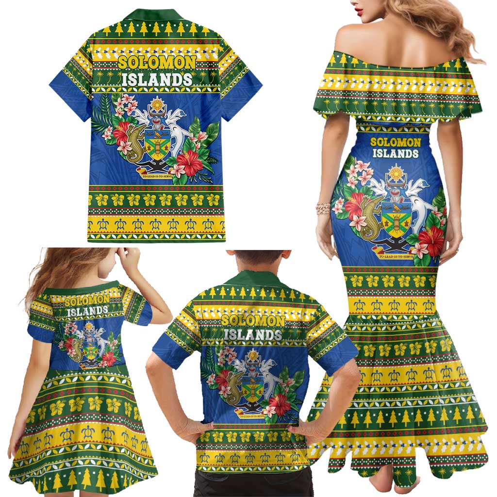 Solomon Islands Christmas Family Matching Mermaid Dress and Hawaiian Shirt Coat Of Arms Merry Xmas LT05 - Polynesian Pride