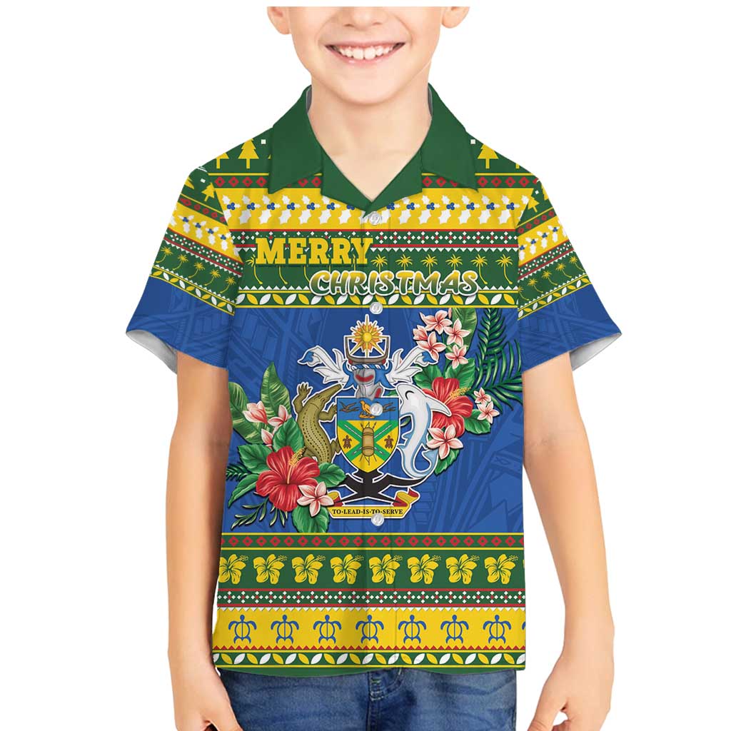 Solomon Islands Christmas Family Matching Mermaid Dress and Hawaiian Shirt Coat Of Arms Merry Xmas LT05 Son's Shirt Green - Polynesian Pride