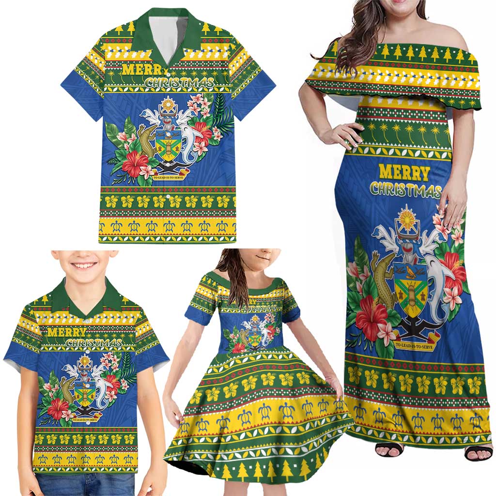 Solomon Islands Christmas Family Matching Off Shoulder Maxi Dress and Hawaiian Shirt Coat Of Arms Merry Xmas LT05 - Polynesian Pride