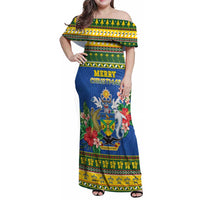 Solomon Islands Christmas Family Matching Off Shoulder Maxi Dress and Hawaiian Shirt Coat Of Arms Merry Xmas LT05 Mom's Dress Green - Polynesian Pride