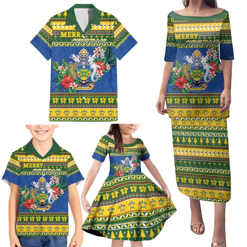 Solomon Islands Christmas Family Matching Puletasi and Hawaiian Shirt Coat Of Arms Merry Xmas LT05 - Polynesian Pride