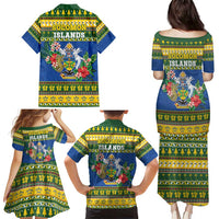 Solomon Islands Christmas Family Matching Puletasi and Hawaiian Shirt Coat Of Arms Merry Xmas LT05 - Polynesian Pride