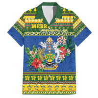 Solomon Islands Christmas Family Matching Puletasi and Hawaiian Shirt Coat Of Arms Merry Xmas LT05 Dad's Shirt - Short Sleeve Green - Polynesian Pride
