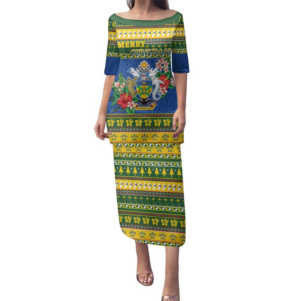 Solomon Islands Christmas Family Matching Puletasi and Hawaiian Shirt Coat Of Arms Merry Xmas LT05 Mom's Dress Green - Polynesian Pride