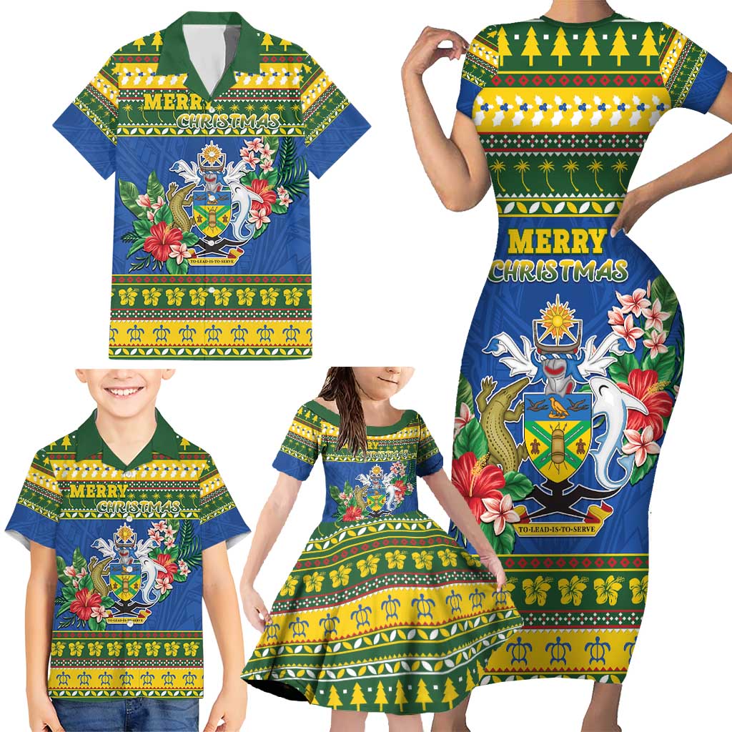 Solomon Islands Christmas Family Matching Short Sleeve Bodycon Dress and Hawaiian Shirt Coat Of Arms Merry Xmas LT05 - Polynesian Pride