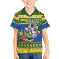 Solomon Islands Christmas Family Matching Short Sleeve Bodycon Dress and Hawaiian Shirt Coat Of Arms Merry Xmas LT05 Son's Shirt Green - Polynesian Pride