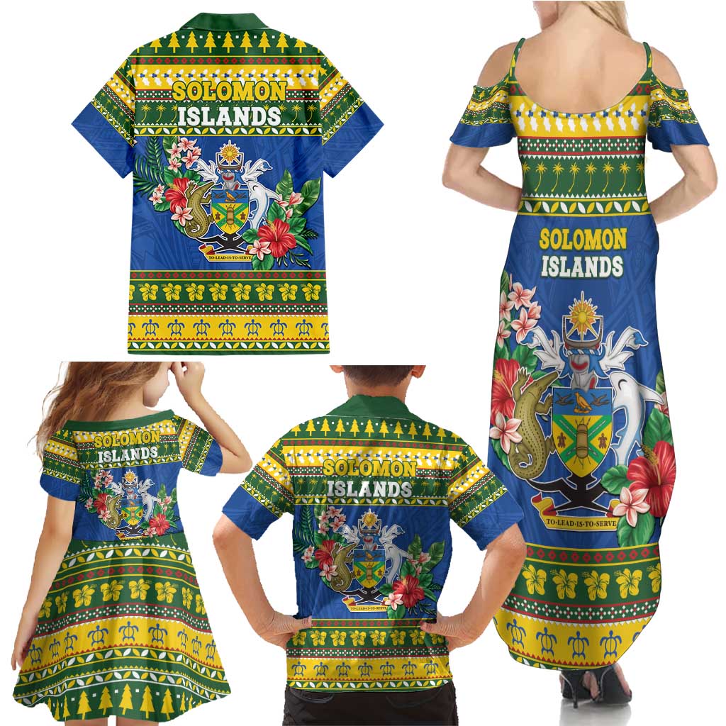 Solomon Islands Christmas Family Matching Summer Maxi Dress and Hawaiian Shirt Coat Of Arms Merry Xmas LT05 - Polynesian Pride