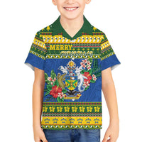 Solomon Islands Christmas Family Matching Summer Maxi Dress and Hawaiian Shirt Coat Of Arms Merry Xmas LT05 Son's Shirt Green - Polynesian Pride