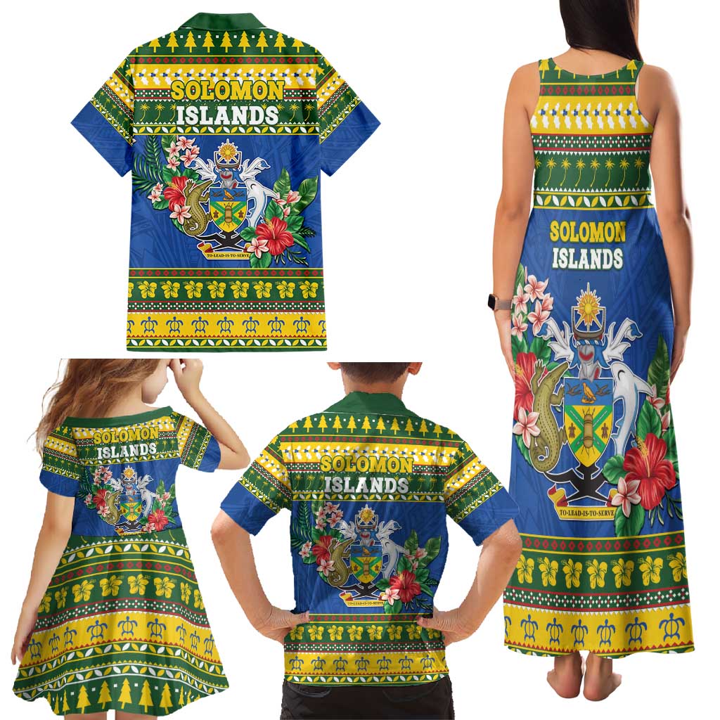 Solomon Islands Christmas Family Matching Tank Maxi Dress and Hawaiian Shirt Coat Of Arms Merry Xmas LT05 - Polynesian Pride