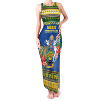 Solomon Islands Christmas Family Matching Tank Maxi Dress and Hawaiian Shirt Coat Of Arms Merry Xmas LT05 Mom's Dress Green - Polynesian Pride