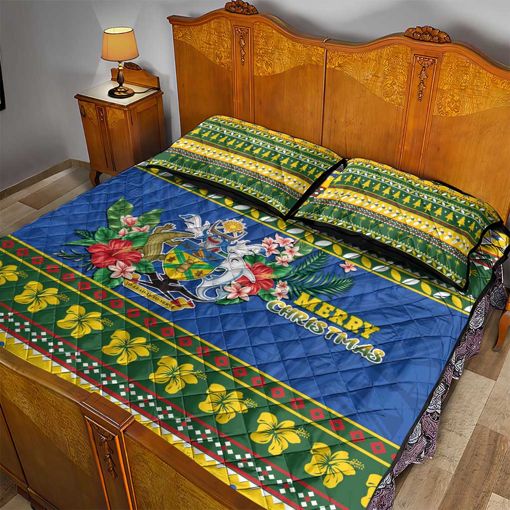 Solomon Islands Christmas Quilt Bed Set Coat Of Arms Merry Xmas LT05 - Polynesian Pride