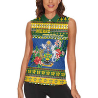 Solomon Islands Christmas Women Sleeveless Polo Shirt Coat Of Arms Merry Xmas