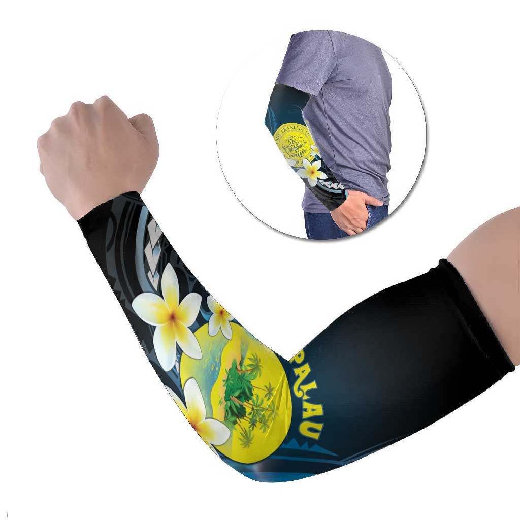 Palau United Nations Day Arm Sleeves Polynesian Curves Plumeria LT05 Set of 2 Black - Polynesian Pride