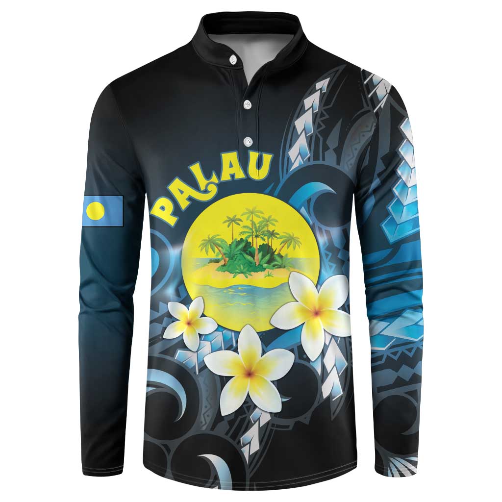 Palau United Nations Day Button Sweatshirt Polynesian Curves Plumeria LT05 Black - Polynesian Pride