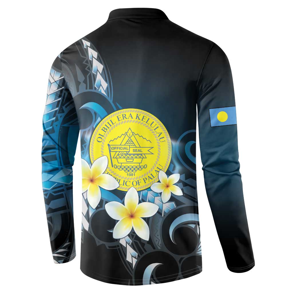 Palau United Nations Day Button Sweatshirt Polynesian Curves Plumeria LT05 - Polynesian Pride