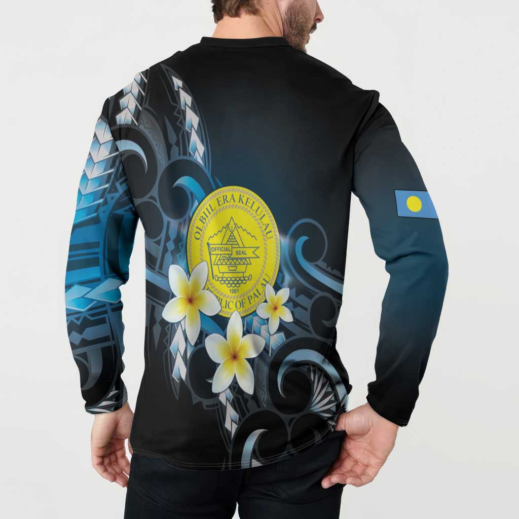 Palau United Nations Day Button Sweatshirt Polynesian Curves Plumeria LT05 - Polynesian Pride