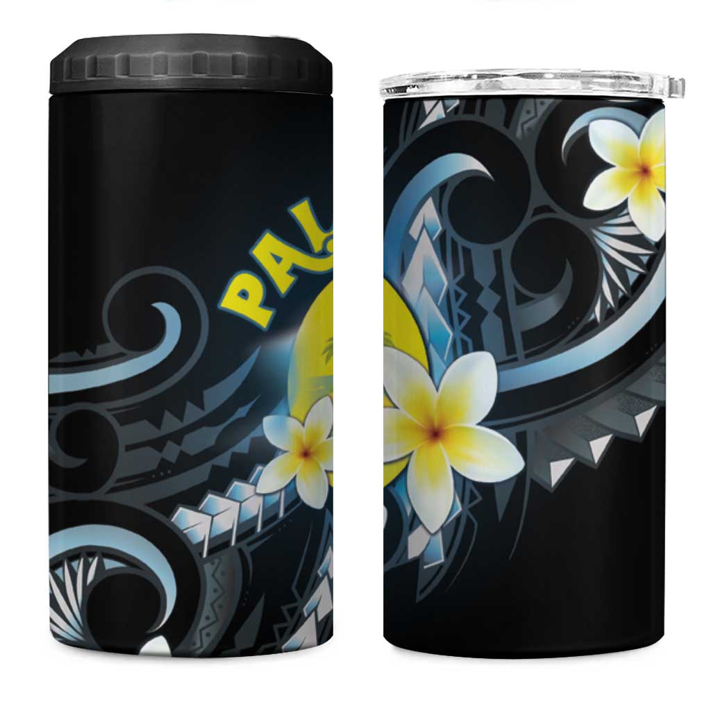 Palau United Nations Day 4 in 1 Can Cooler Tumbler Polynesian Curves Plumeria LT05 One Size: 16 oz Black - Polynesian Pride