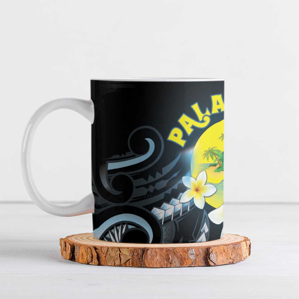 Palau United Nations Day Ceramic Mug Polynesian Curves Plumeria LT05 Black - Polynesian Pride