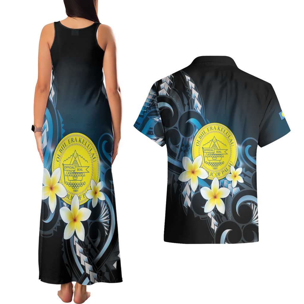 Palau United Nations Day Couples Matching Tank Maxi Dress and Hawaiian Shirt Polynesian Curves Plumeria LT05 - Polynesian Pride