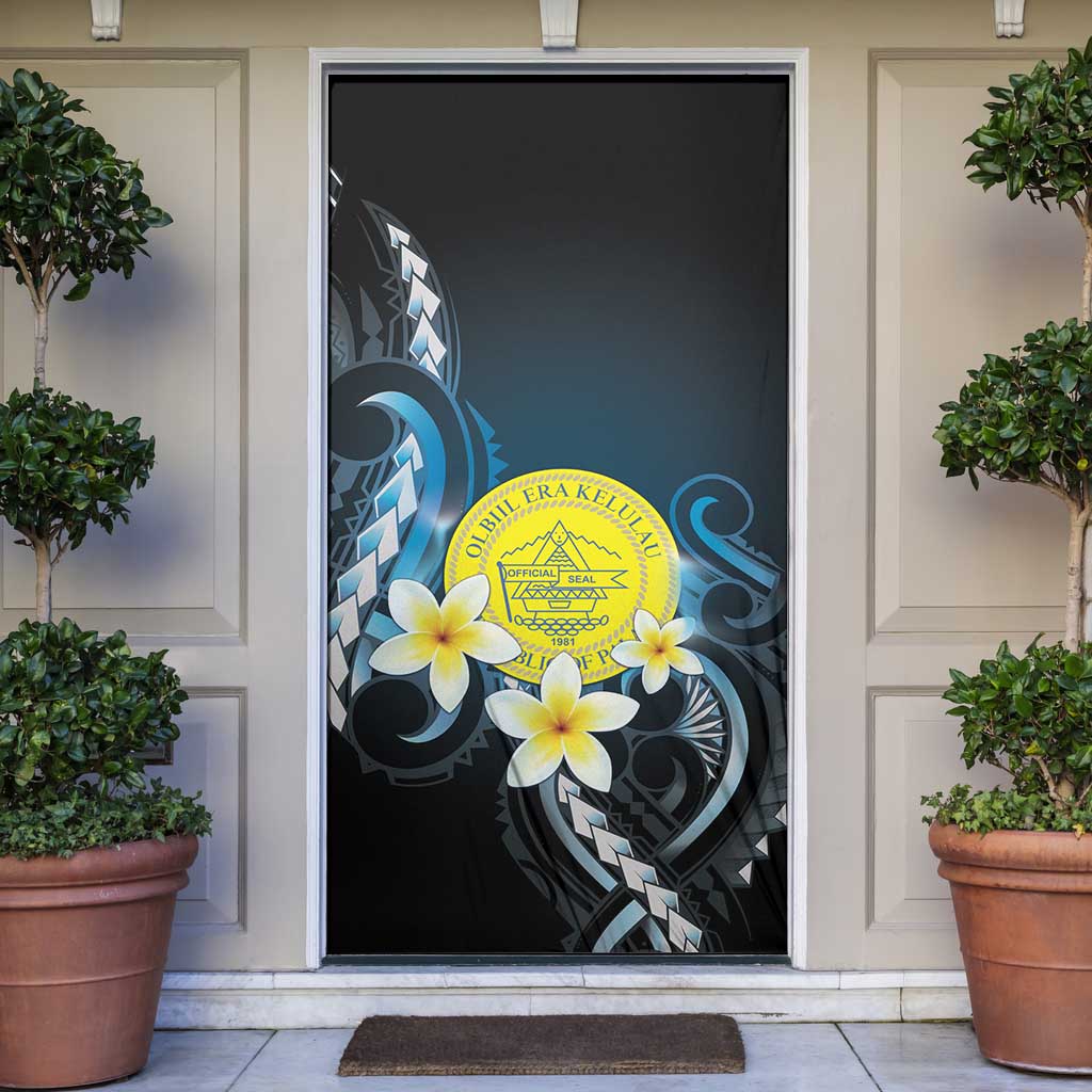 Palau United Nations Day Door Cover Polynesian Curves Plumeria LT05 Black - Polynesian Pride