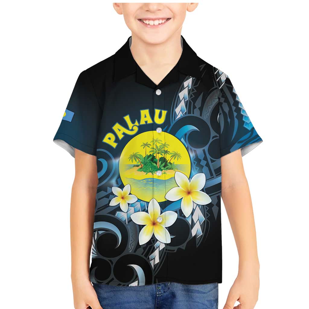 Palau United Nations Day Family Matching Mermaid Dress and Hawaiian Shirt Polynesian Curves Plumeria LT05 Son's Shirt Black - Polynesian Pride