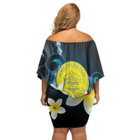 Palau United Nations Day Family Matching Off Shoulder Short Dress and Hawaiian Shirt Polynesian Curves Plumeria LT05 - Polynesian Pride