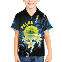 Palau United Nations Day Family Matching Off Shoulder Short Dress and Hawaiian Shirt Polynesian Curves Plumeria LT05 Son's Shirt Black - Polynesian Pride
