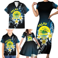 Palau United Nations Day Family Matching Short Sleeve Bodycon Dress and Hawaiian Shirt Polynesian Curves Plumeria LT05 - Polynesian Pride