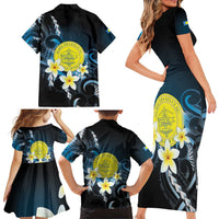 Palau United Nations Day Family Matching Short Sleeve Bodycon Dress and Hawaiian Shirt Polynesian Curves Plumeria LT05 - Polynesian Pride