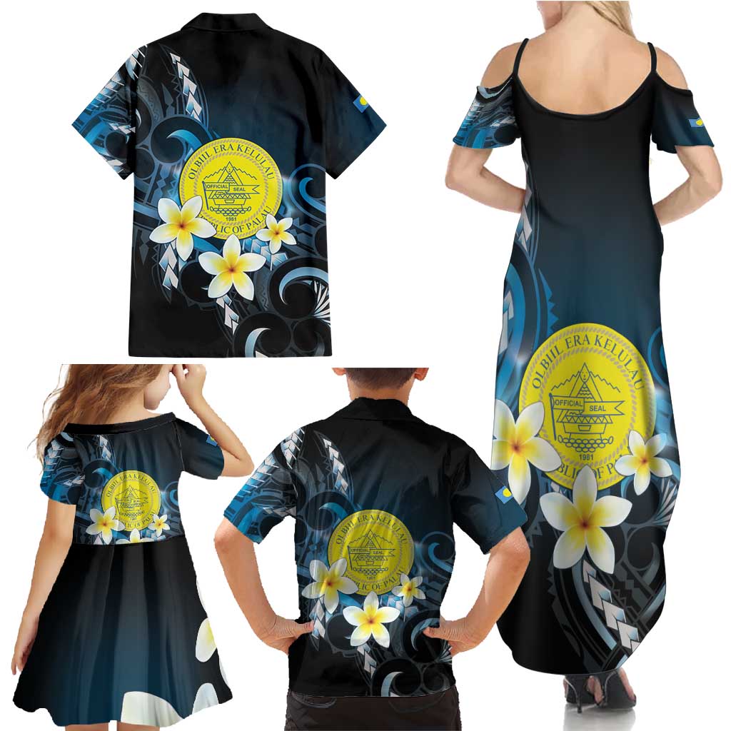 Palau United Nations Day Family Matching Summer Maxi Dress and Hawaiian Shirt Polynesian Curves Plumeria LT05 - Polynesian Pride