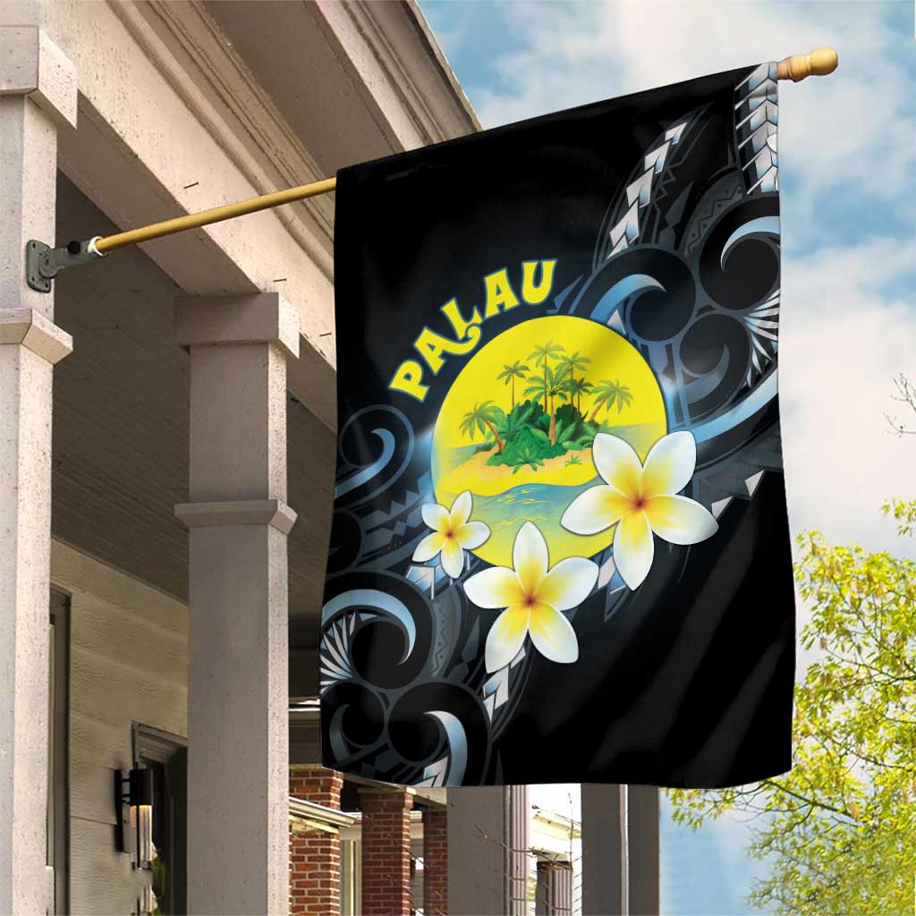 Palau United Nations Day Garden Flag Polynesian Curves Plumeria LT05 House Flag Black - Polynesian Pride