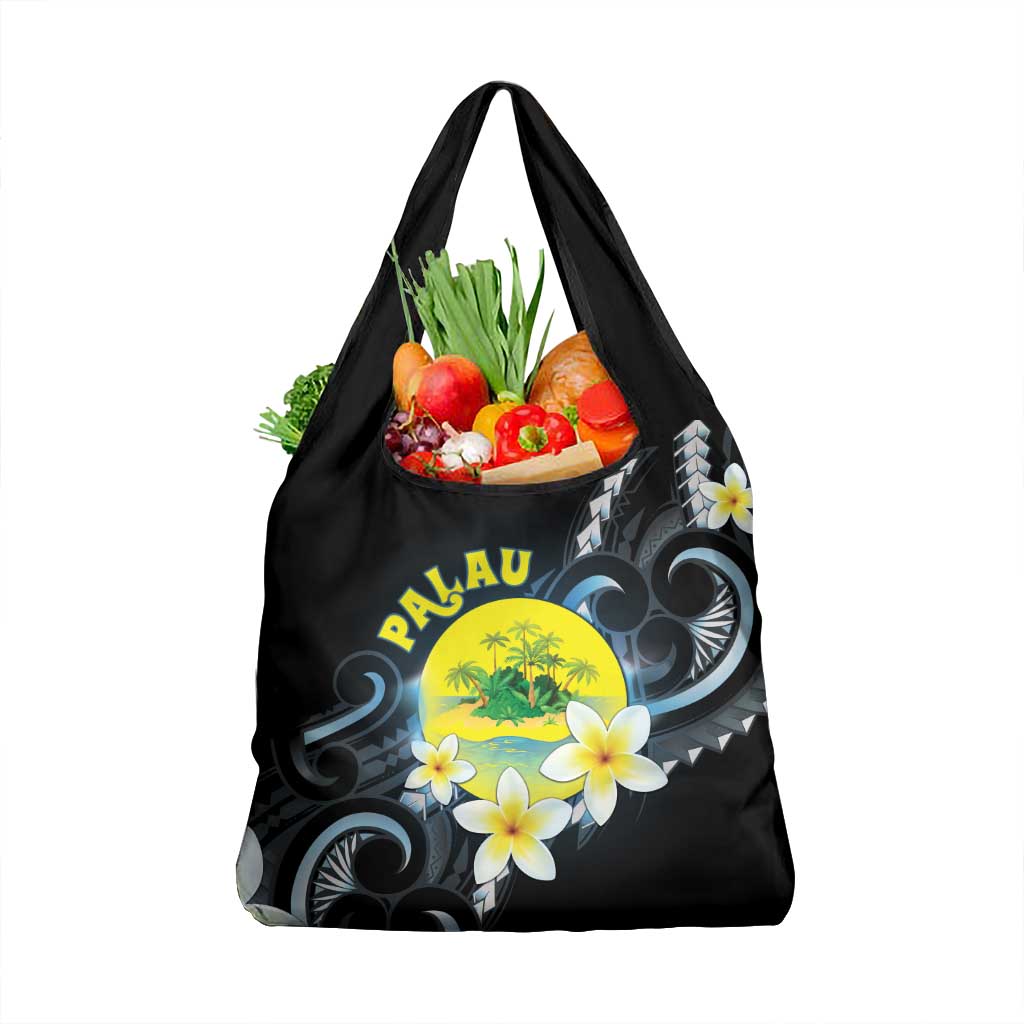 Palau United Nations Day Grocery Bag Polynesian Curves Plumeria LT05 1-pack One Size Black - Polynesian Pride