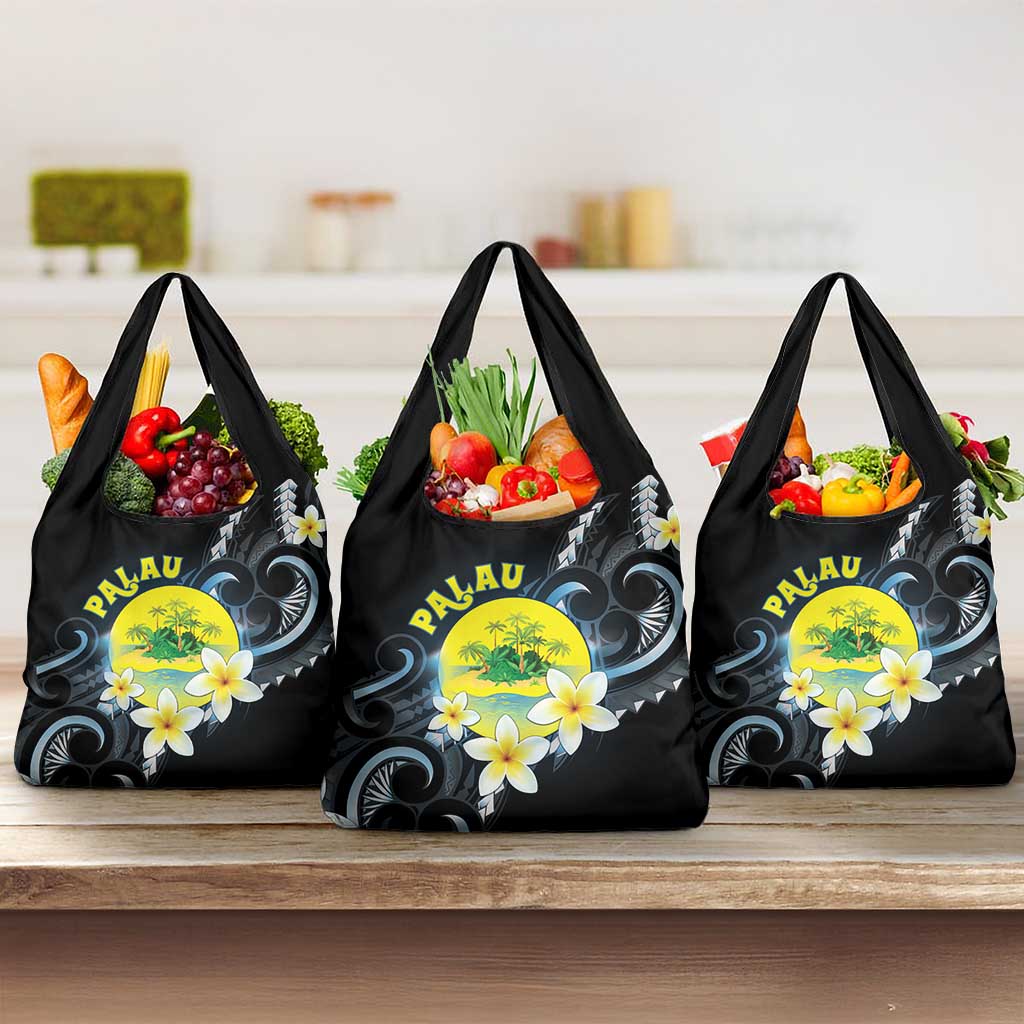 Palau United Nations Day Grocery Bag Polynesian Curves Plumeria - Polynesian Pride