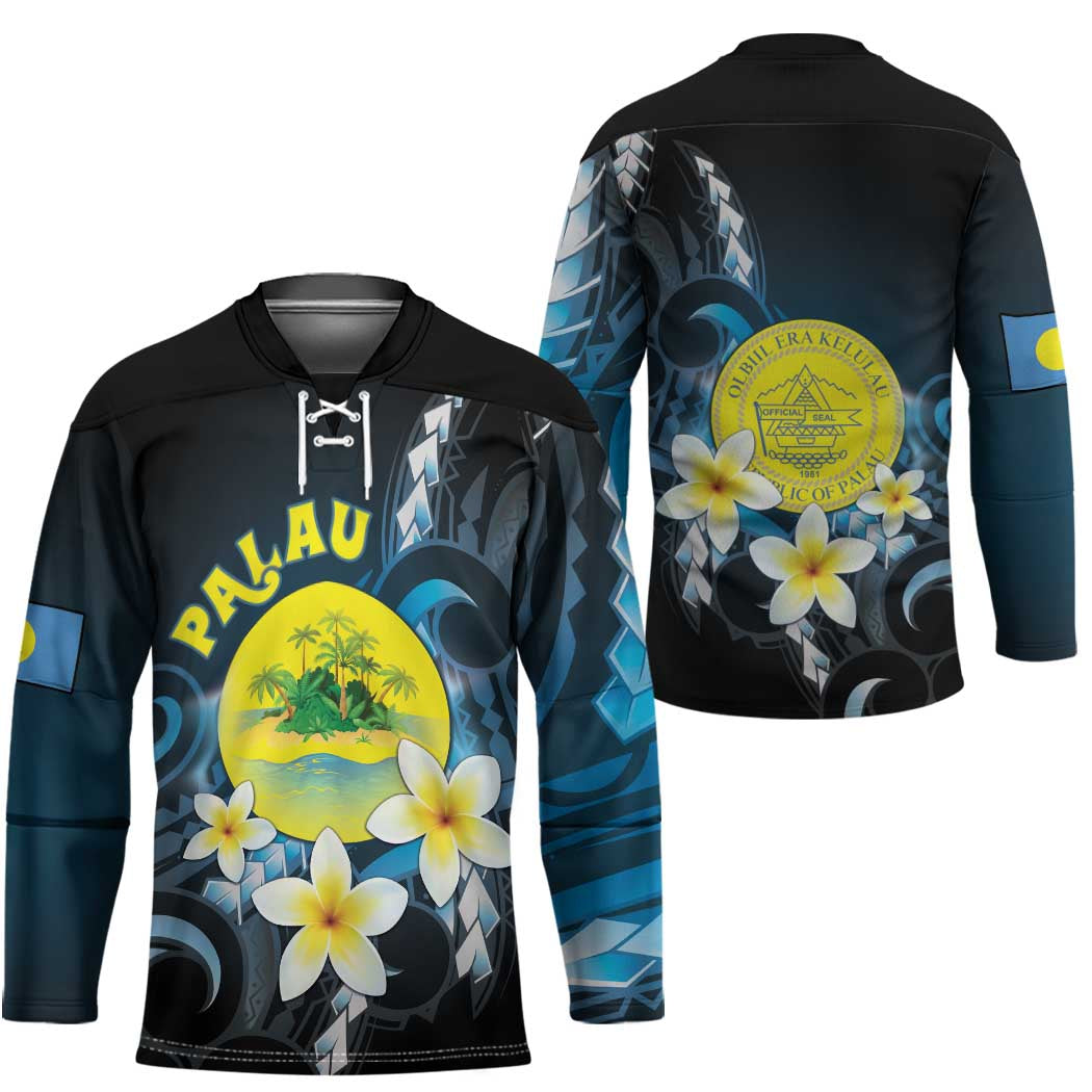 Palau United Nations Day Hockey Jersey Polynesian Curves Plumeria - Polynesian Pride