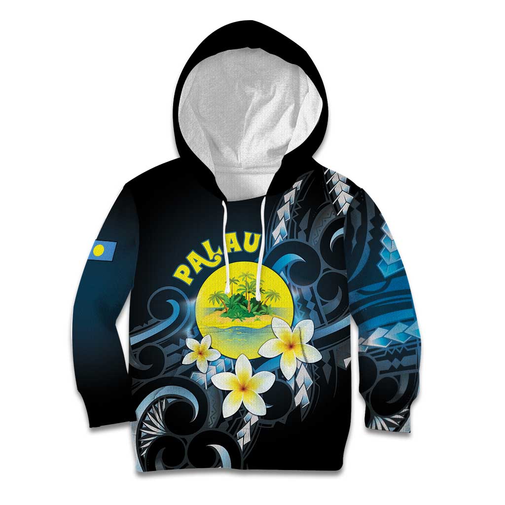 Palau United Nations Day Kid Hoodie Polynesian Curves Plumeria LT05 Hoodie Black - Polynesian Pride