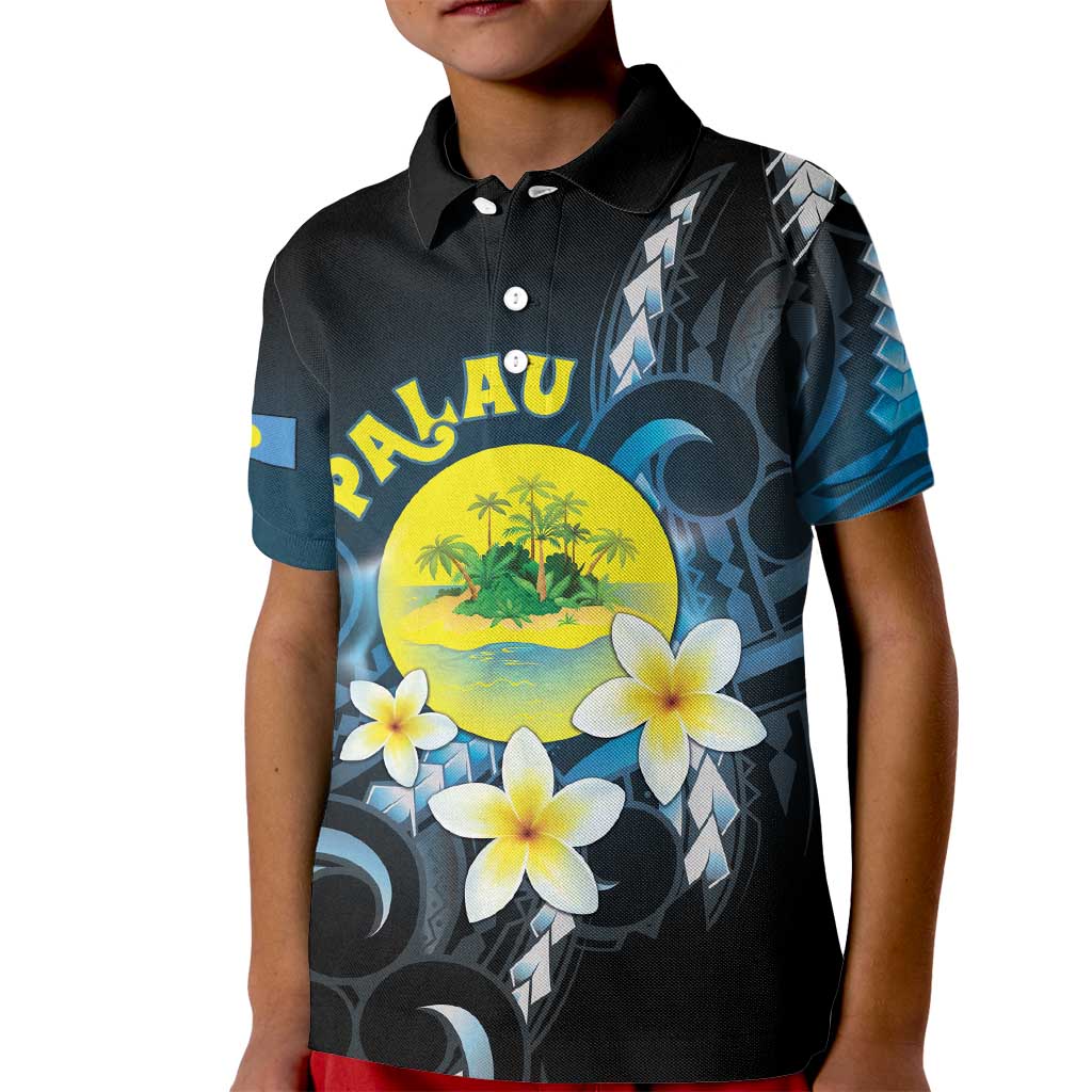 Palau United Nations Day Kid Polo Shirt Polynesian Curves Plumeria LT05 Kid Black - Polynesian Pride