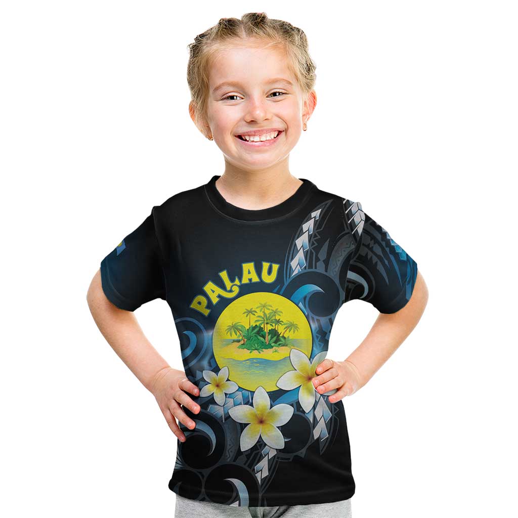 Palau United Nations Day Kid T Shirt Polynesian Curves Plumeria LT05 Black - Polynesian Pride