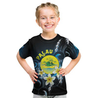 Palau United Nations Day Kid T Shirt Polynesian Curves Plumeria LT05 Black - Polynesian Pride
