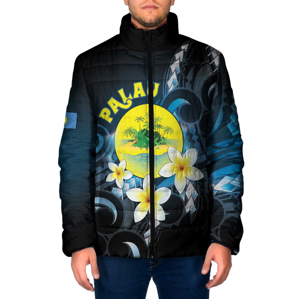 Palau United Nations Day Padded Jacket Polynesian Curves Plumeria LT05 Men Black - Polynesian Pride