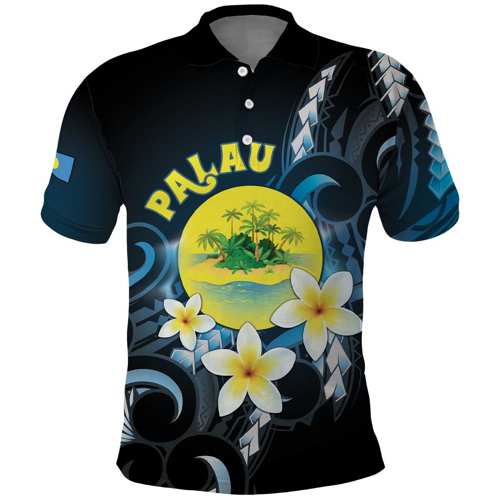 Palau United Nations Day Polo Shirt Polynesian Curves Plumeria - Polynesian Pride