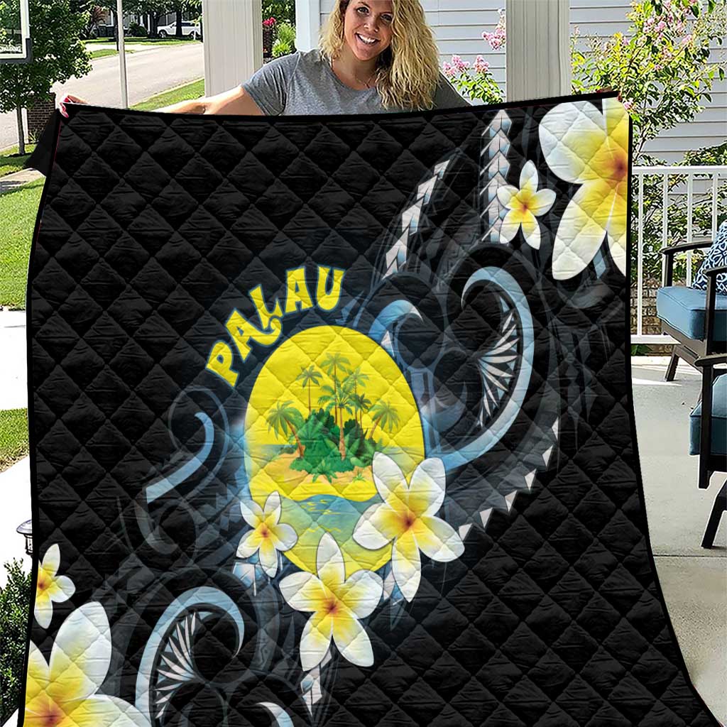 Palau United Nations Day Quilt Polynesian Curves Plumeria LT05 Black - Polynesian Pride