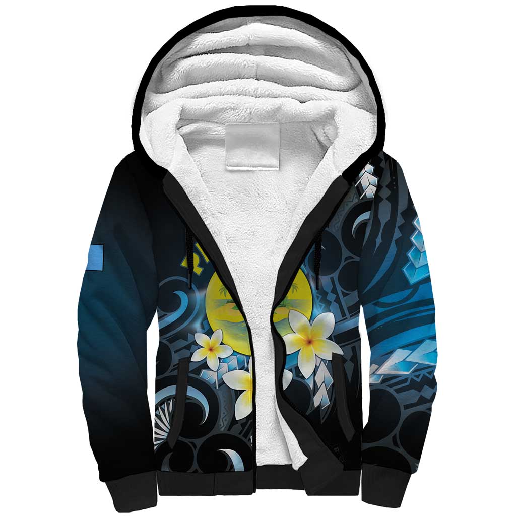 Palau United Nations Day Sherpa Hoodie Polynesian Curves Plumeria LT05 Unisex Black - Polynesian Pride