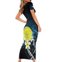Palau United Nations Day Short Sleeve Bodycon Dress Polynesian Curves Plumeria - Polynesian Pride