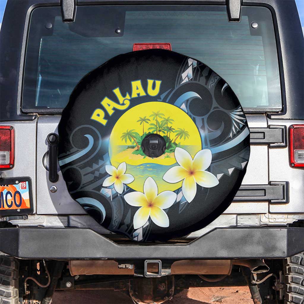 Palau United Nations Day Spare Tire Cover Polynesian Curves Plumeria LT05 Black - Polynesian Pride