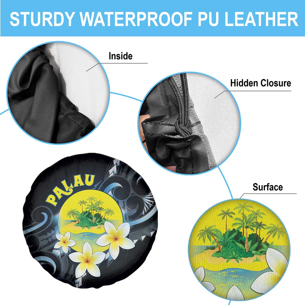 Palau United Nations Day Spare Tire Cover Polynesian Curves Plumeria - Polynesian Pride