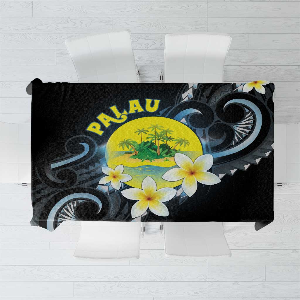 Palau United Nations Day Tablecloth Polynesian Curves Plumeria LT05 Black - Polynesian Pride
