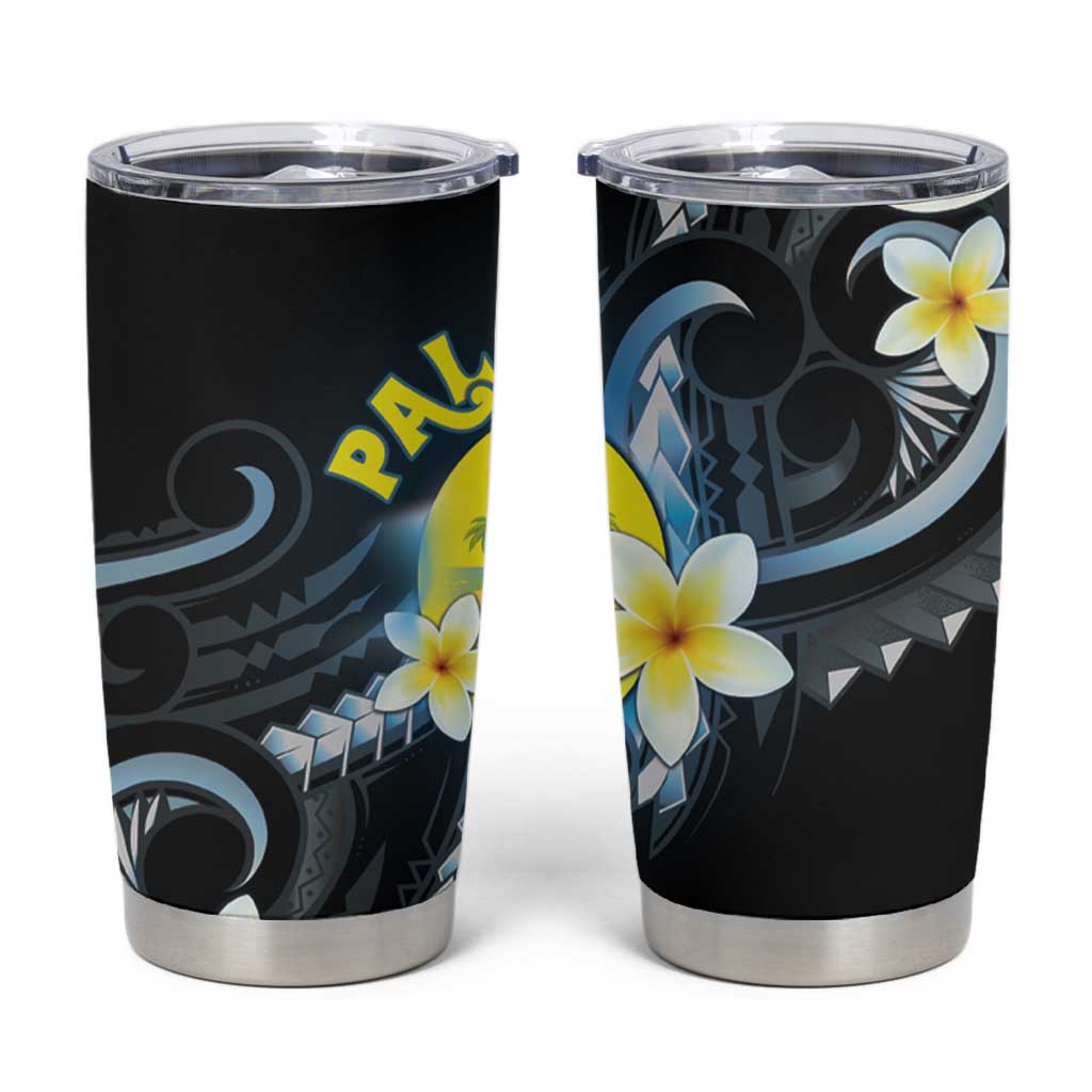 Palau United Nations Day Tumbler Cup Polynesian Curves Plumeria LT05 Black - Polynesian Pride