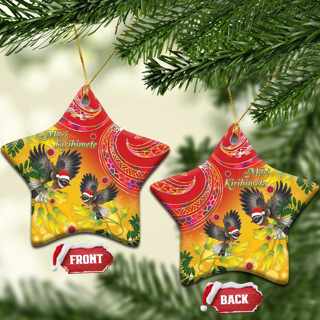 New Zealand Piwakawaka Christmas Ceramic Ornament With Maori Pattern