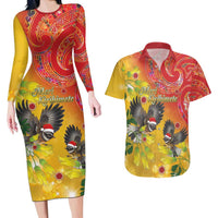 New Zealand Piwakawaka Christmas Couples Matching Long Sleeve Bodycon Dress and Hawaiian Shirt With Maori Pattern LT05 Yellow - Polynesian Pride