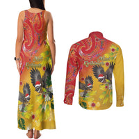 New Zealand Piwakawaka Christmas Couples Matching Tank Maxi Dress and Long Sleeve Button Shirt With Maori Pattern LT05 - Polynesian Pride